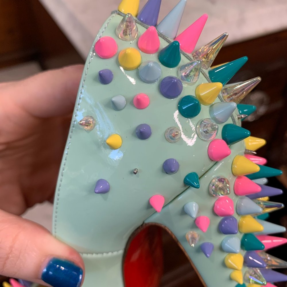 Louboutin Jurayoo 100 Candy Spike Pumps size 35 Peep Toe - Picture 8 of 13